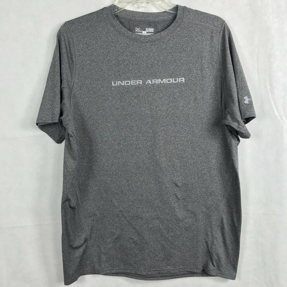 Under Armour Shirt Mens Sz XL Heat Gear‎ Gray Graphic Logo Tee Top